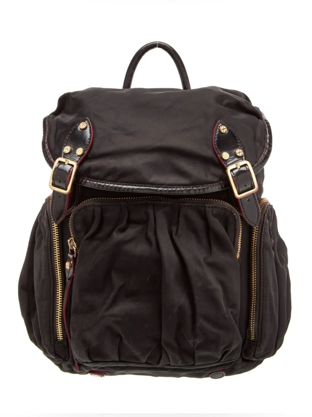 MZ Wallace Black Drawstring Backpack with Buckle Flap